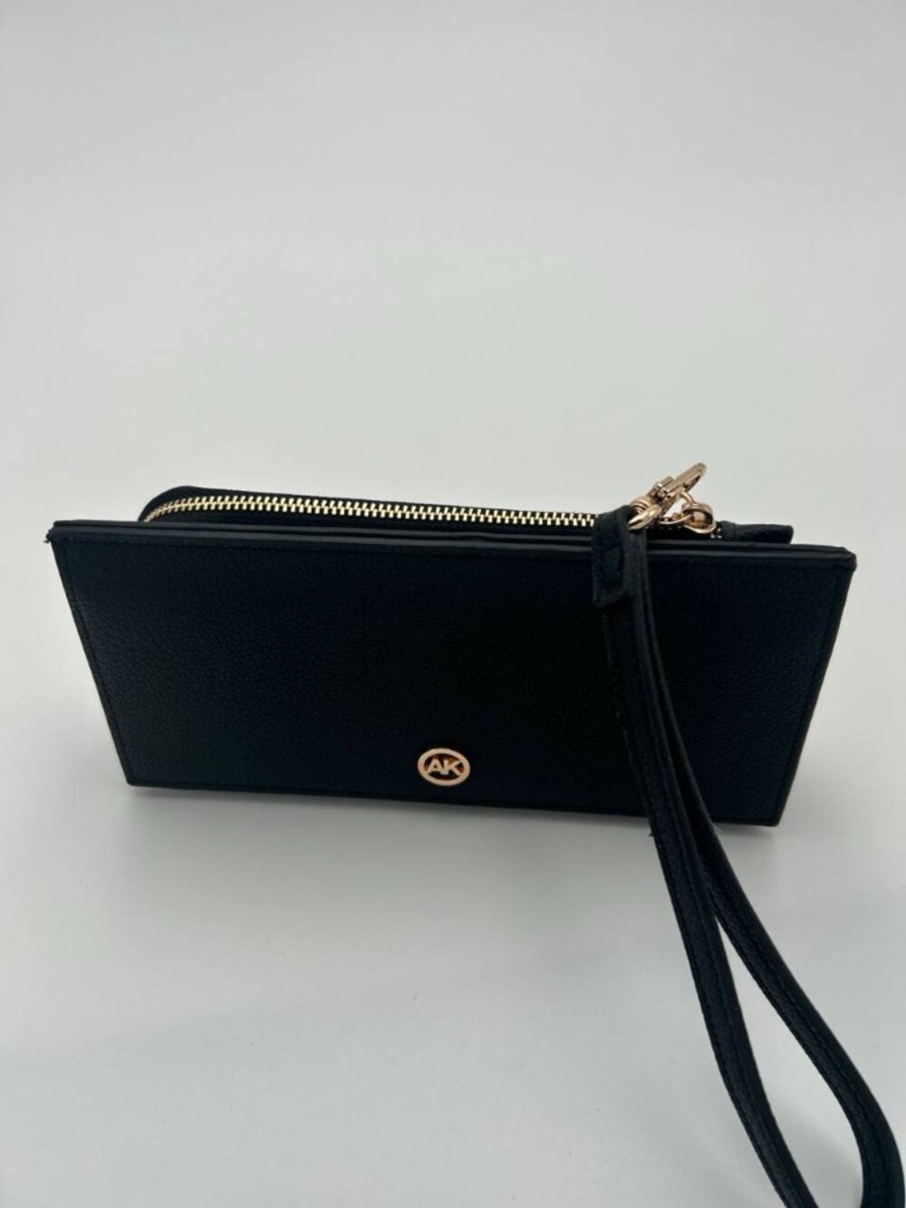 Anne Klein Black Wristlet Wallet Gold Hardware Faux Leather